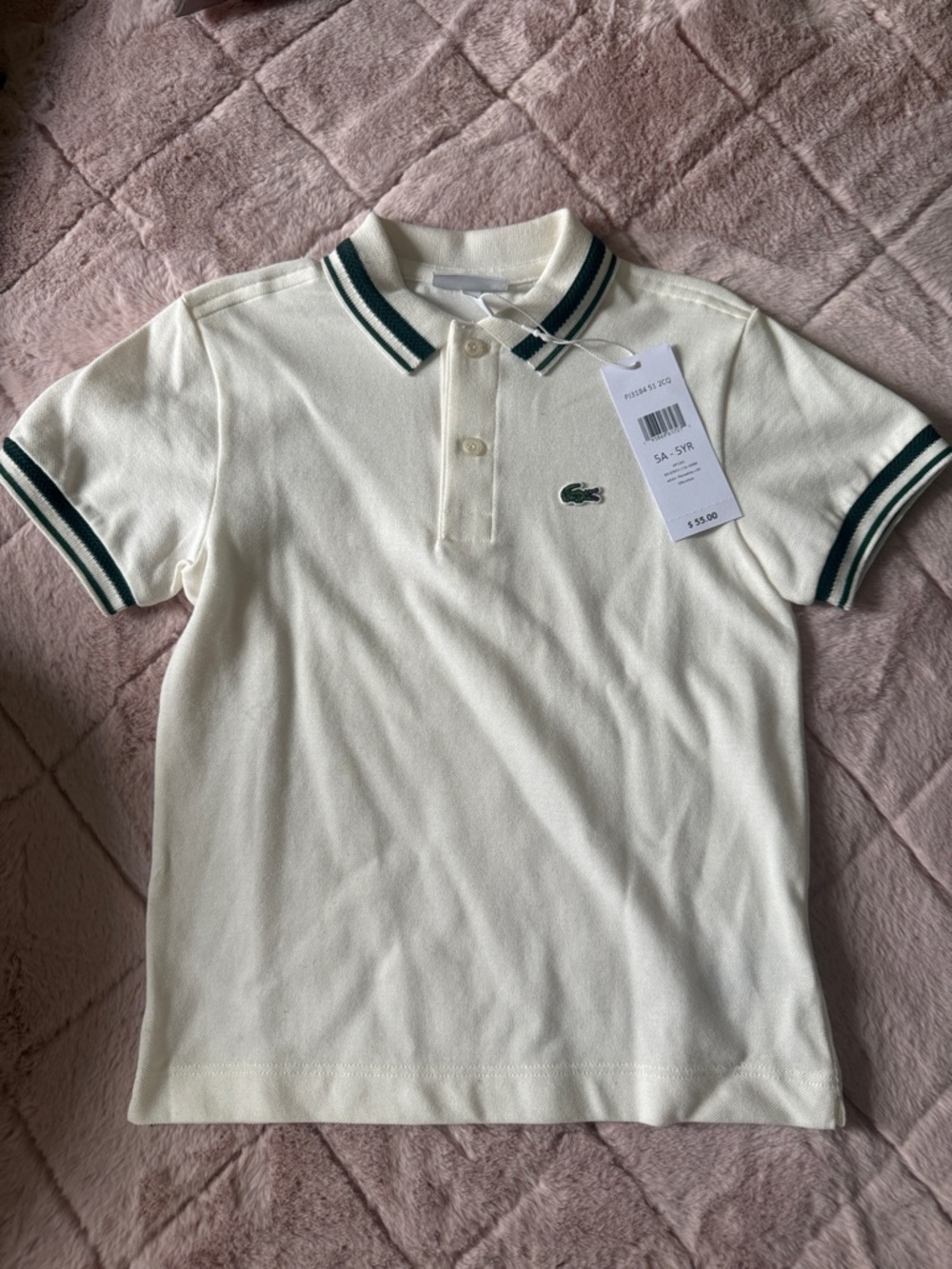 Lacoste Cream Polo with Green Trim